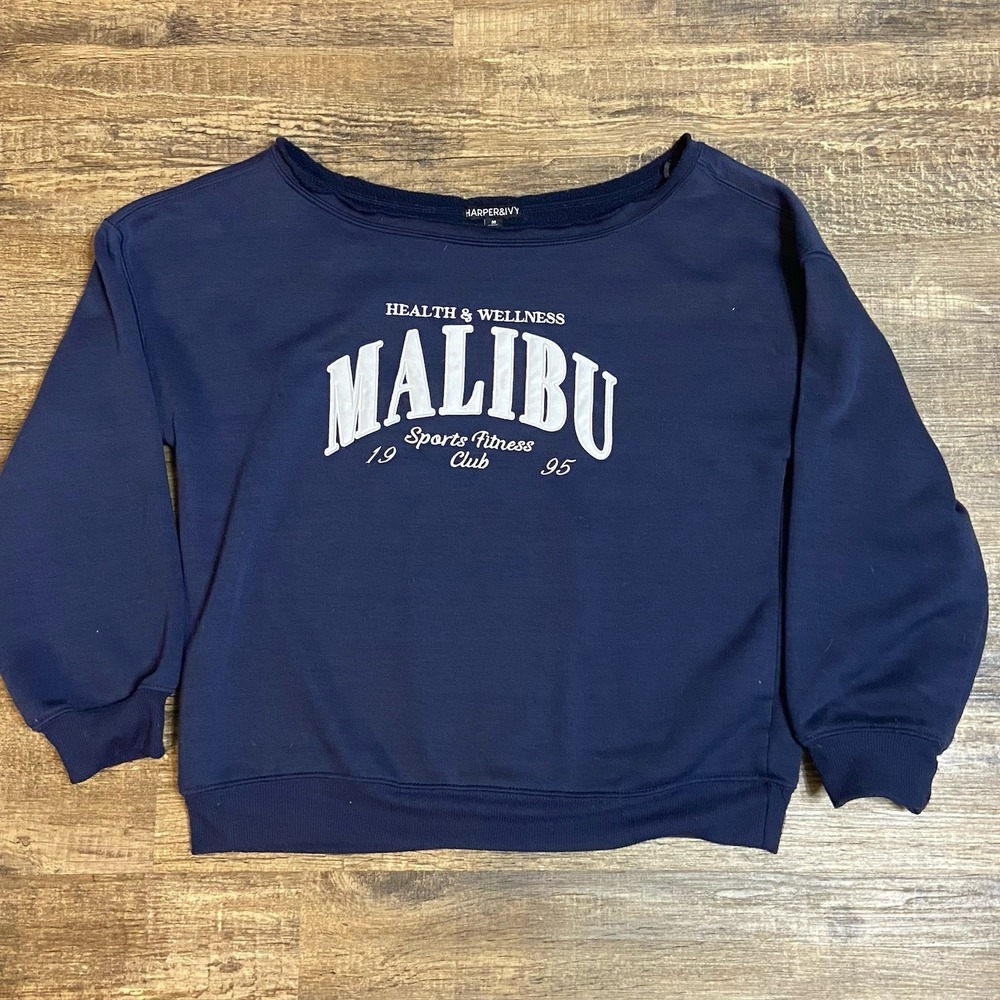 Harper Ivy Malibu Navy Sweatshirt Women M Oversized Cropped Pullover Streetwear